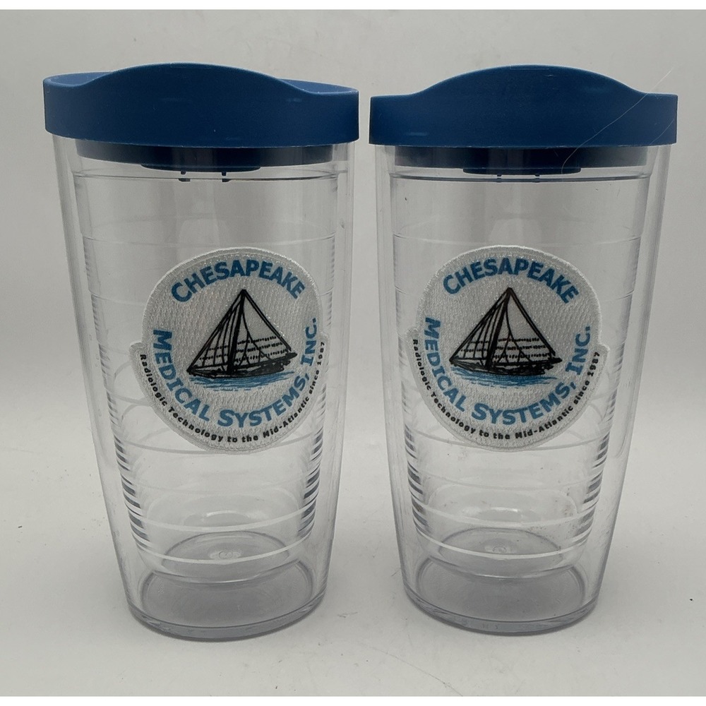 Pair of Tervis 16oz Tumblers Clear Insulated Chesapeake Medical Systems Patch